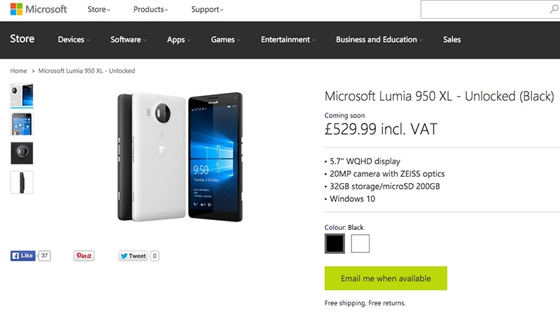 giá mới của lumia 950 XL tại Anh giá mới của lumia 950 XL tại Anh