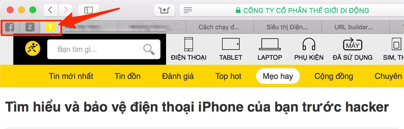 Ghim Tab trong Safari