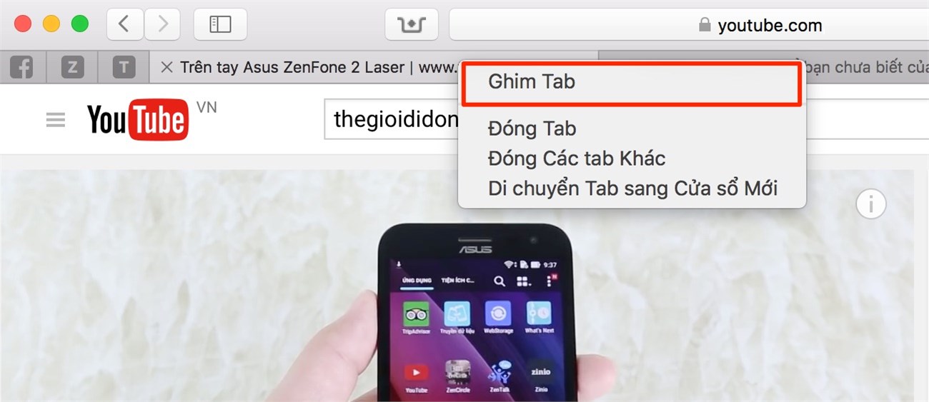 Ghim Tab trong Safari