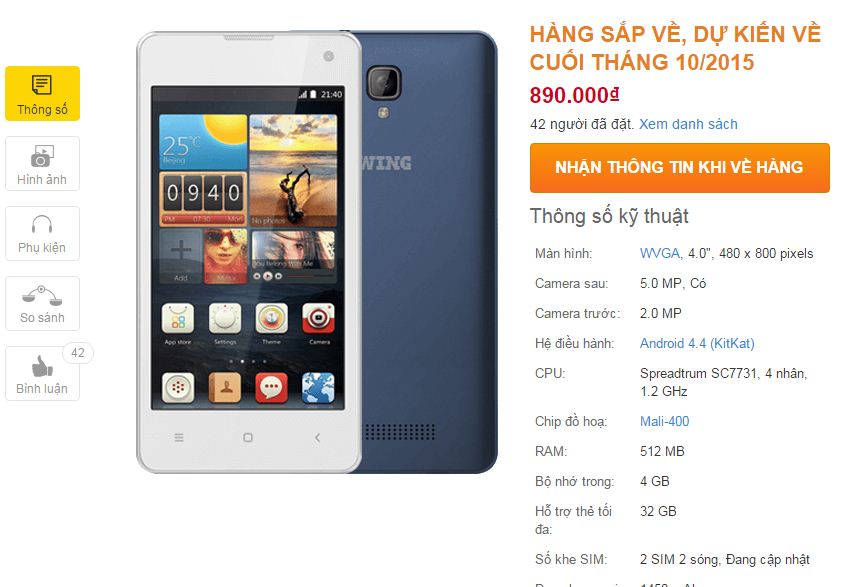 Wing Hero 40i có giá chỉ 890 ngàn đồng Wing Hero 40i có giá chỉ 890 ngàn đồng
