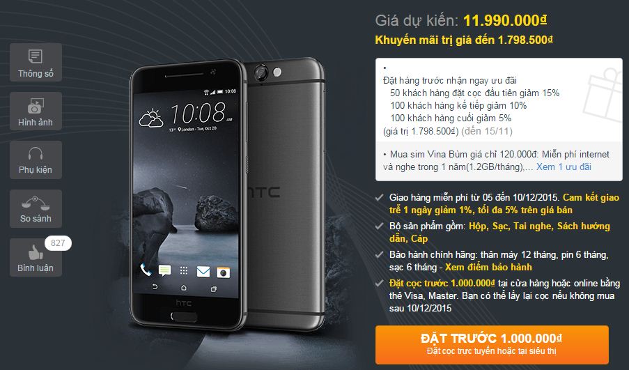 HTC One A9 có giá bán tại Việt Nam HTC One A9 có giá bán tại Việt Nam