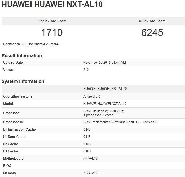 Kết quả Geekbench của Huawei NXT-AL10 Kết quả Geekbench của Huawei NXT-AL10