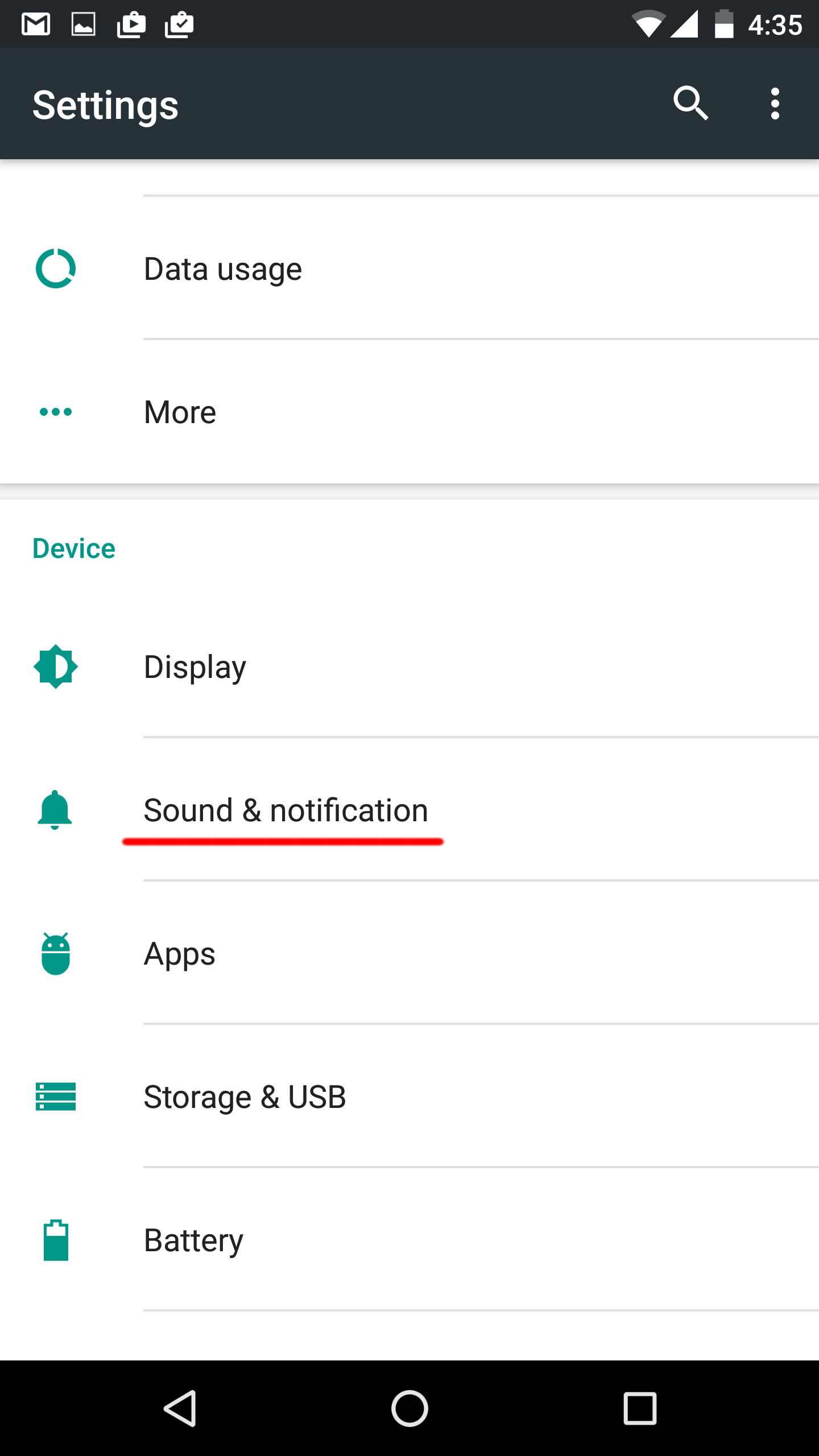 Truy cập mục Sound & Notification Truy cập mục Sound & Notification
