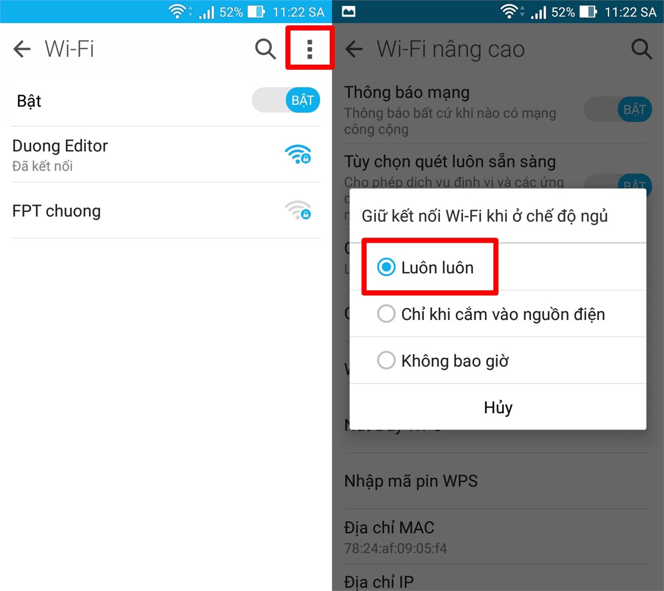 Duy trì kết nối Wifi