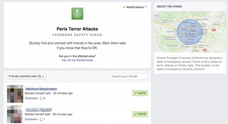 Facebook tung tính năng thông báo an toàn Facebook tung tính năng thông báo an toàn