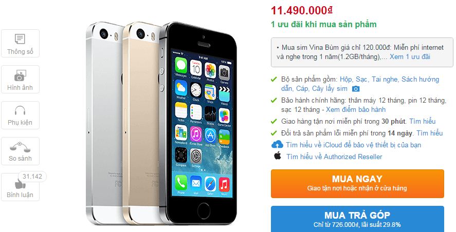 iPhone 5s giảm giá mạnh mẽ