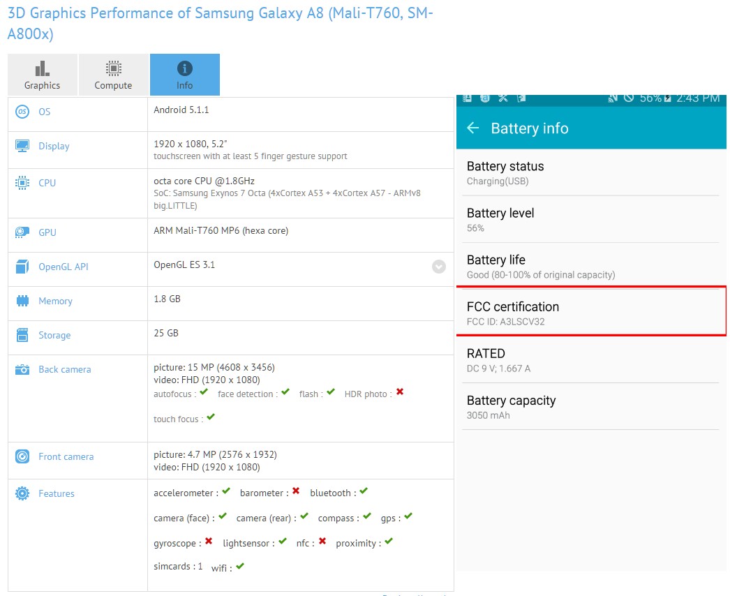Ảnh chụp màn hình Galaxy A8 2016 và trên GFXBench Ảnh chụp màn hình Galaxy A8 2016 và trên GFXBench