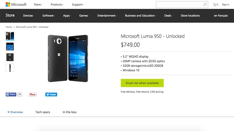 Khách hàng không thể đặt hàng Lumia 950