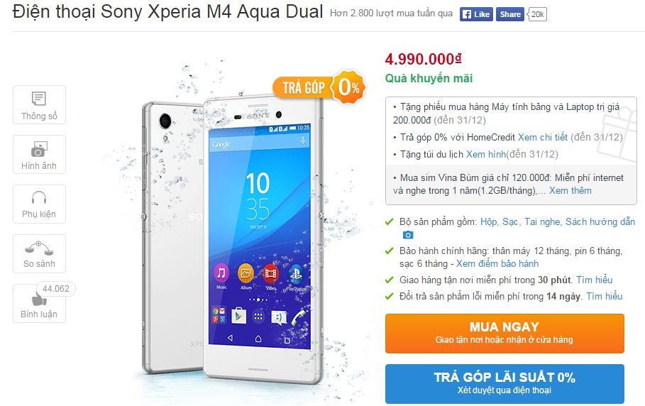 Xperia M4 Aqua Dual giảm giá