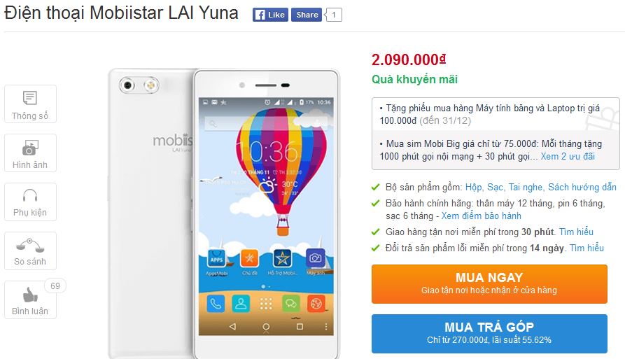 Mobiistar LAI Yuna có giá chỉ 2,09 triệu đồng