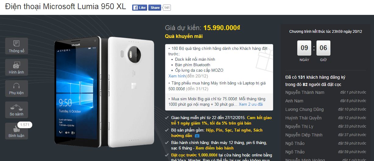 Lumia 950 XL đã cho phép đặt hàng