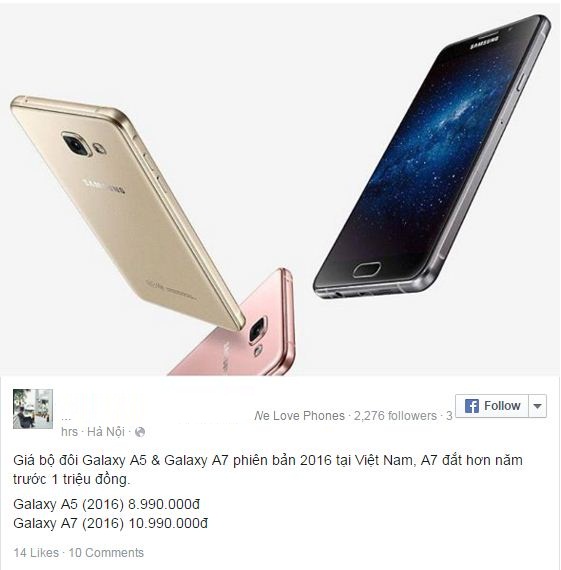 Giá bán Galaxy A5/A7 2016 vừa hé lộ (nguồn techrum.vn)