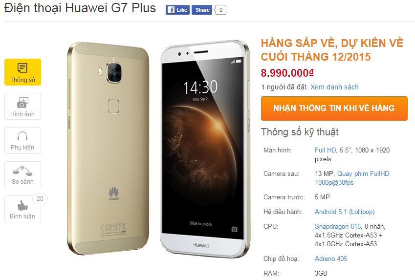 Huawei G7 Plus lên kệ Thegioididong Huawei G7 Plus lên kệ Thegioididong