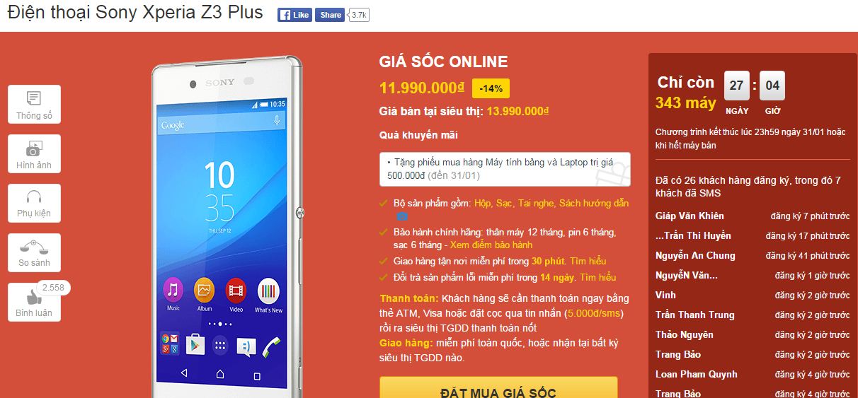 Xperia Z3 Plus giảm giá sốc Xperia Z3 Plus giảm giá sốc