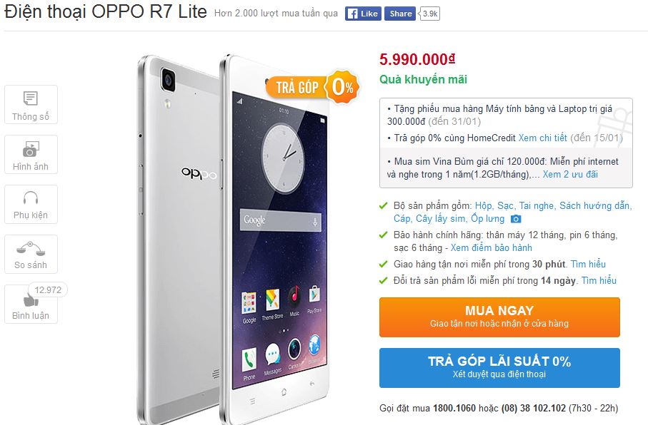 OPPO R7 Lite giảm giá mạnh OPPO R7 Lite giảm giá mạnh