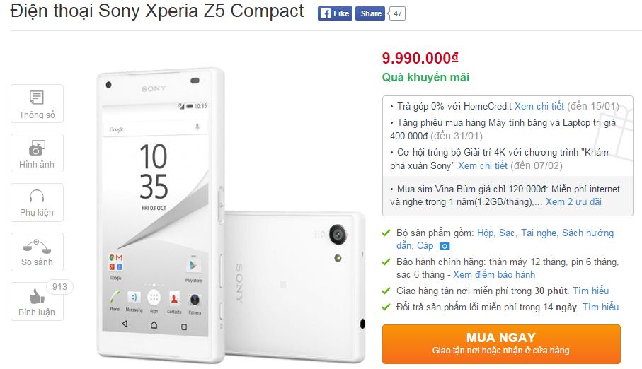 Xperia Z5 Compact giảm giá cực sốc