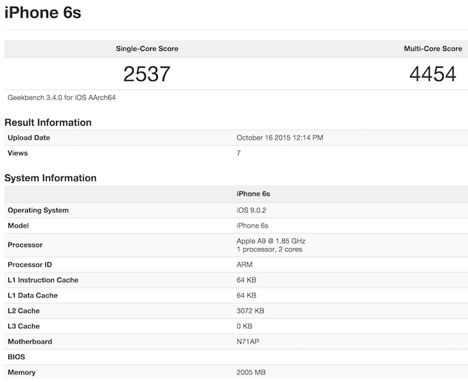 iPhone 6s chạy chip Apple A9 trên Geekbench