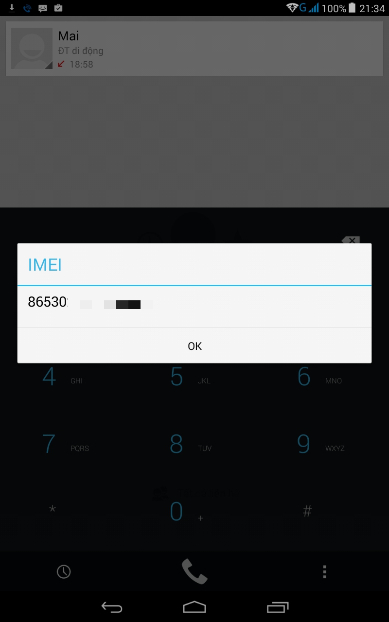 Số IMEI của máy hiện ra