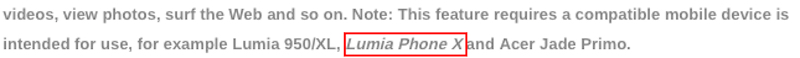 Đoạn văn mô tả tính năng Continuum có chứa cụm từ “Lumia Phone X”