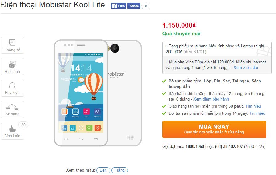 Mobiistar Kool Lite có giá 1,15 triệu đồng Mobiistar Kool Lite có giá 1,15 triệu đồng