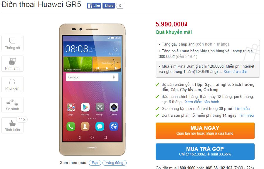 Huawei GR5 có giá 5,99 triệu đồng Huawei GR5 có giá 5,99 triệu đồng