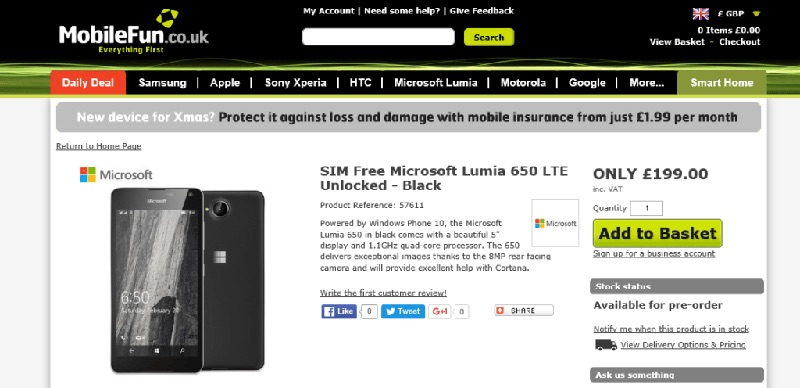 Lumia 650 cho phép đặt trước tại Anh Lumia 650 cho phép đặt trước tại Anh