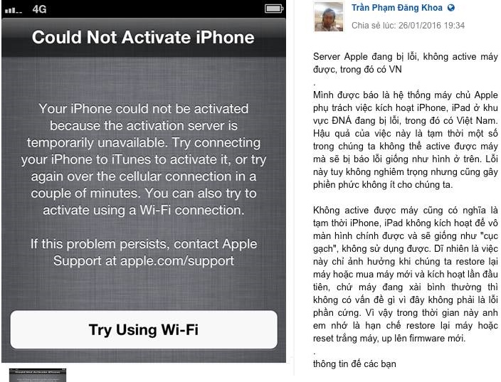 Kích hoạt iPhone lỗi Kích hoạt iPhone lỗi