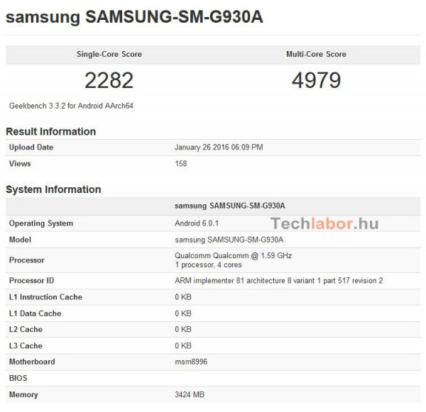 Thông số của Galaxy S7 trên Geekbench 3 Thông số của Galaxy S7 trên Geekbench 3