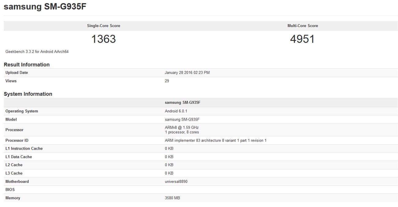 Galaxy S7 Edge xuất hiện trên Geekbench