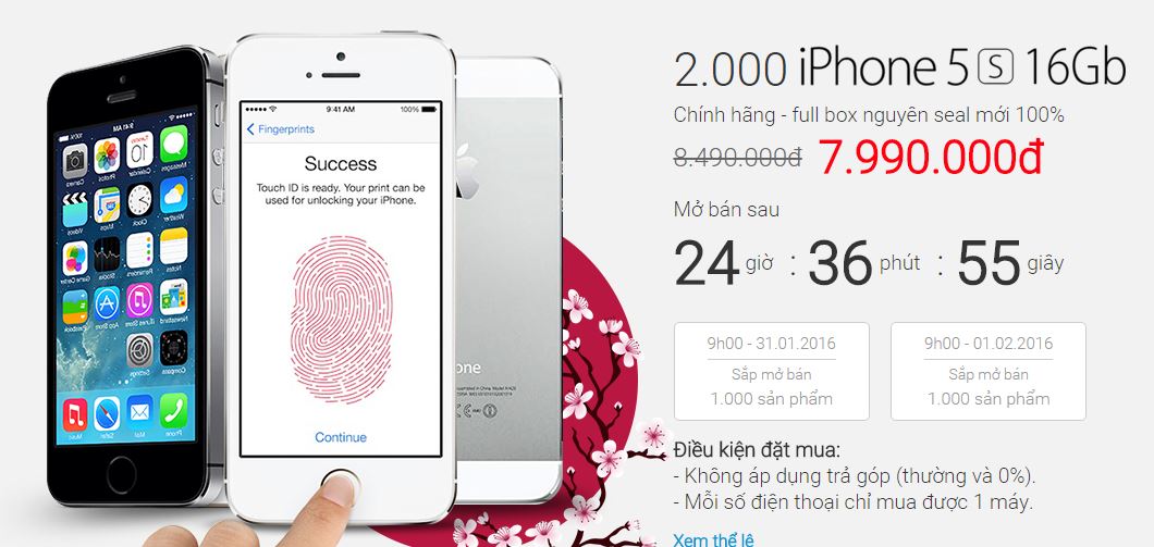 iPhone 5S giảm giá sốc dịp Tết iPhone 5S giảm giá sốc dịp Tết