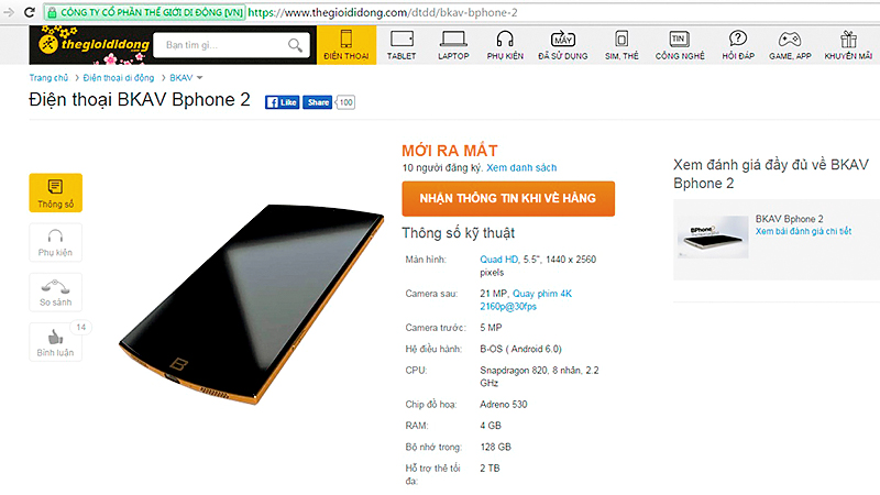 Bphone 2 trên site thegioididong.com Bphone 2 trên site thegioididong.com