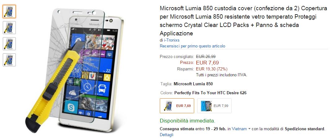 Lumia 850 trên Amazon