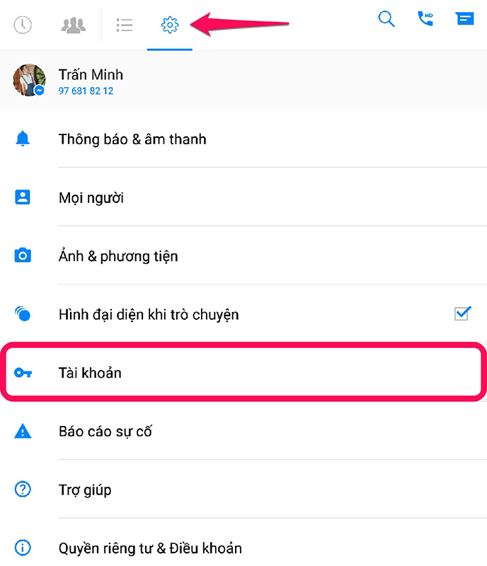 Bước đầu tiên để chuyểnt tài khoản trên Messenger