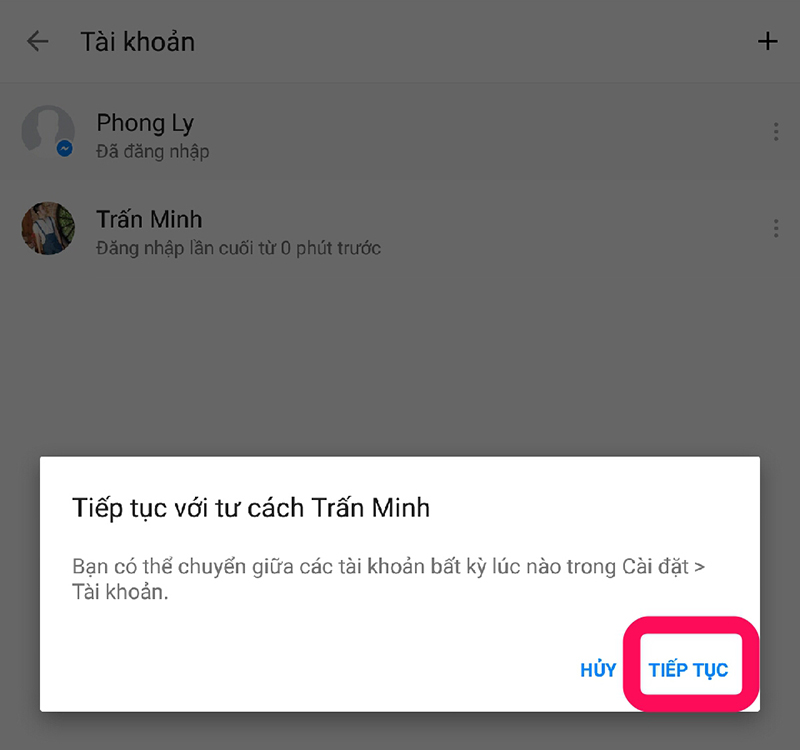 Bước cuối cùng để chuyểnt tài khoản trên Messenger