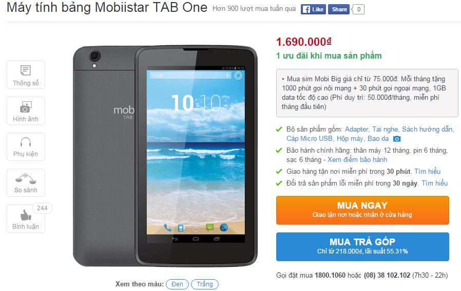 TAB One có giá 1,69 triệu đồng TAB One có giá 1,69 triệu đồng