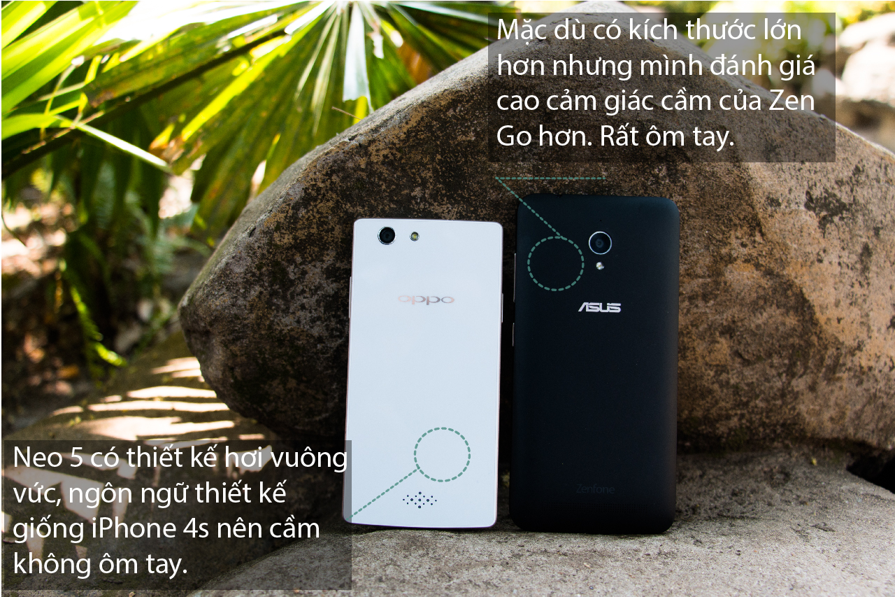 Mặt sau Oppo Neo 5 và Asus Zenphone Go