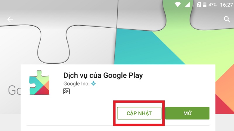 Cần cập nhật Dịch vụ của Google Play lên phiên bản mới nhất Cần cập nhật Dịch vụ của Google Play lên phiên bản mới nhất
