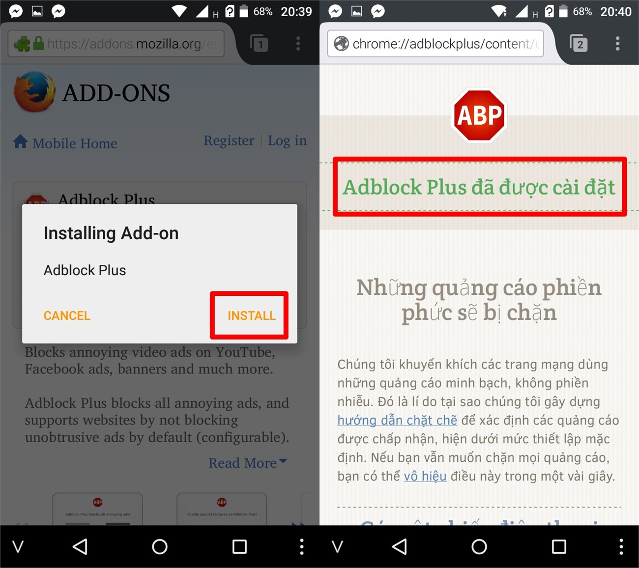 Cài đặt thành công Adblock Plus cho Firefox Browser