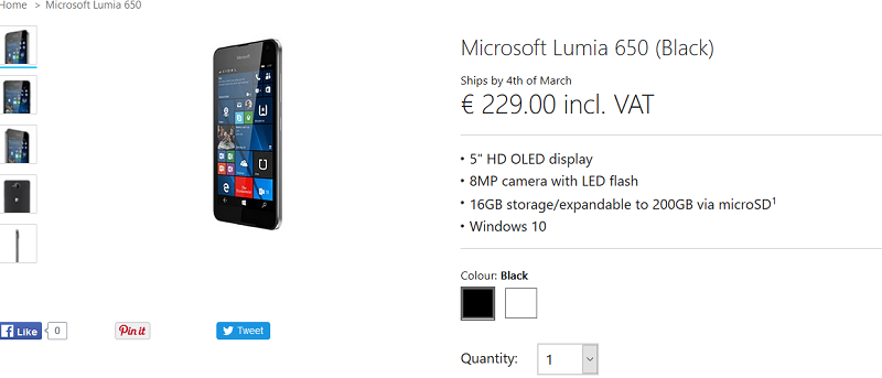 Lumia 650 cho đặt hàng trước tại Ireland