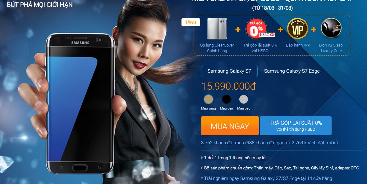 Gần 4.000 người đã đặt mua Galaxy S7 và Galaxy S7 Edge Gần 4.000 người đã đặt mua Galaxy S7 và Galaxy S7 Edge