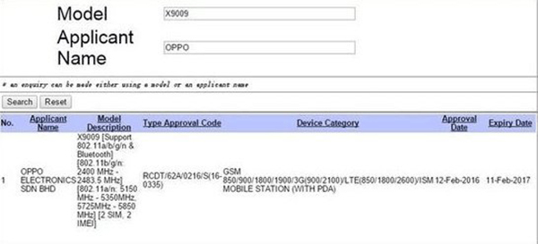 OPPO Find 9 nhận được chứng chỉ từ Malaysia trước đó OPPO Find 9 nhận được chứng chỉ từ Malaysia trước đó