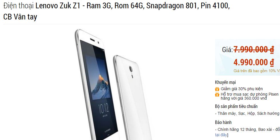 Zuk Z1 rớt giá 3 triệu đồng