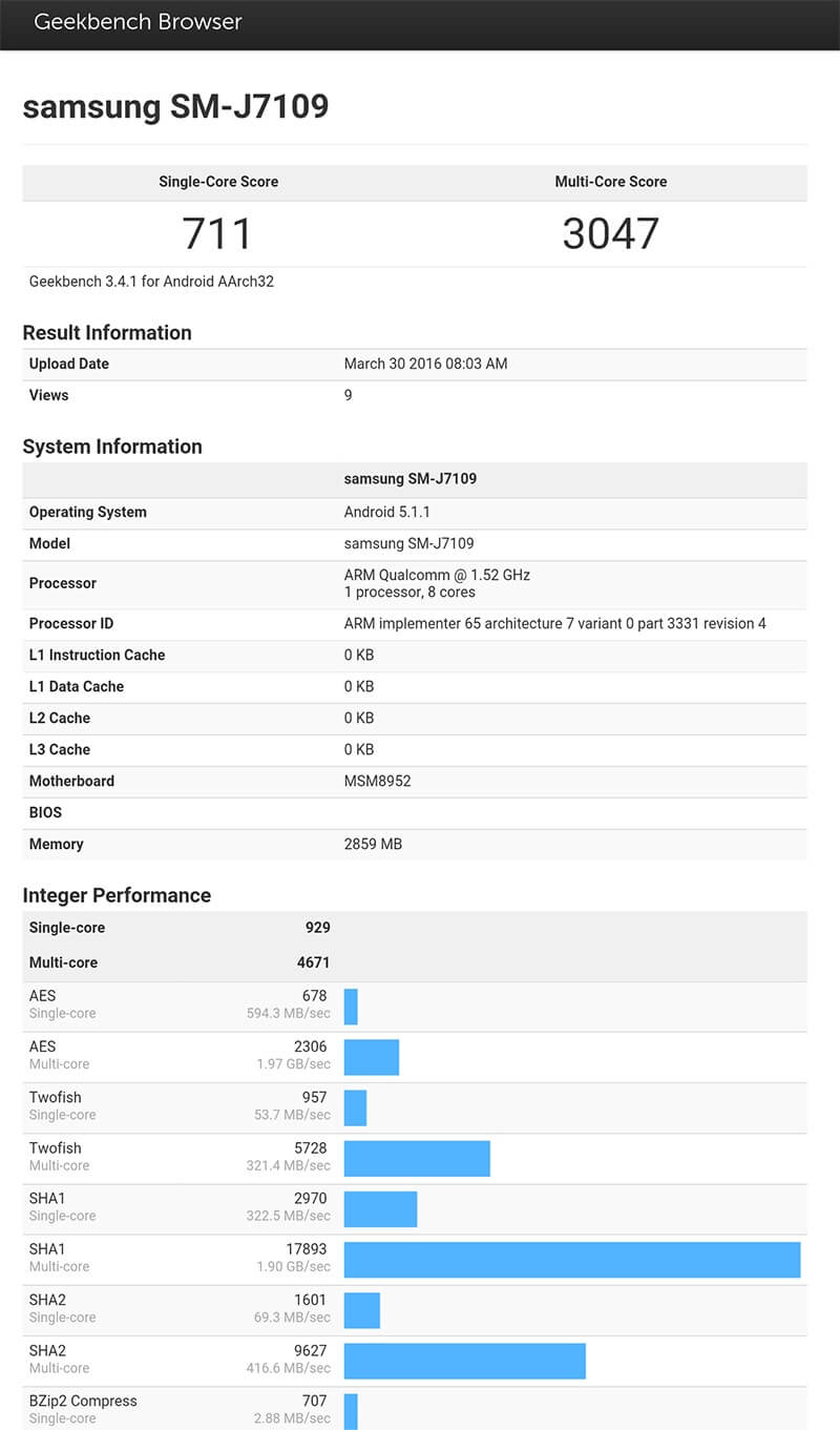 Geekbench Galaxy J7 2016 Geekbench Galaxy J7 2016