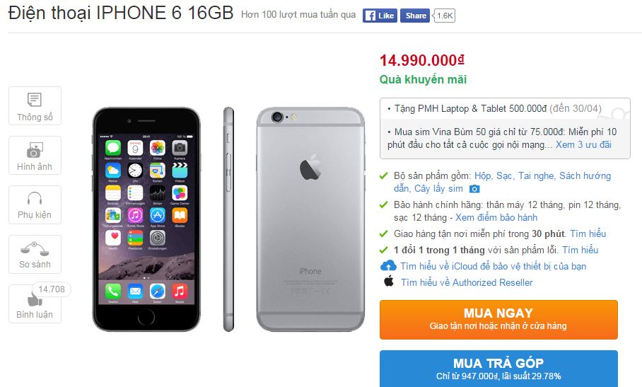 iPhone 6 giảm giá 1 triệu đồng