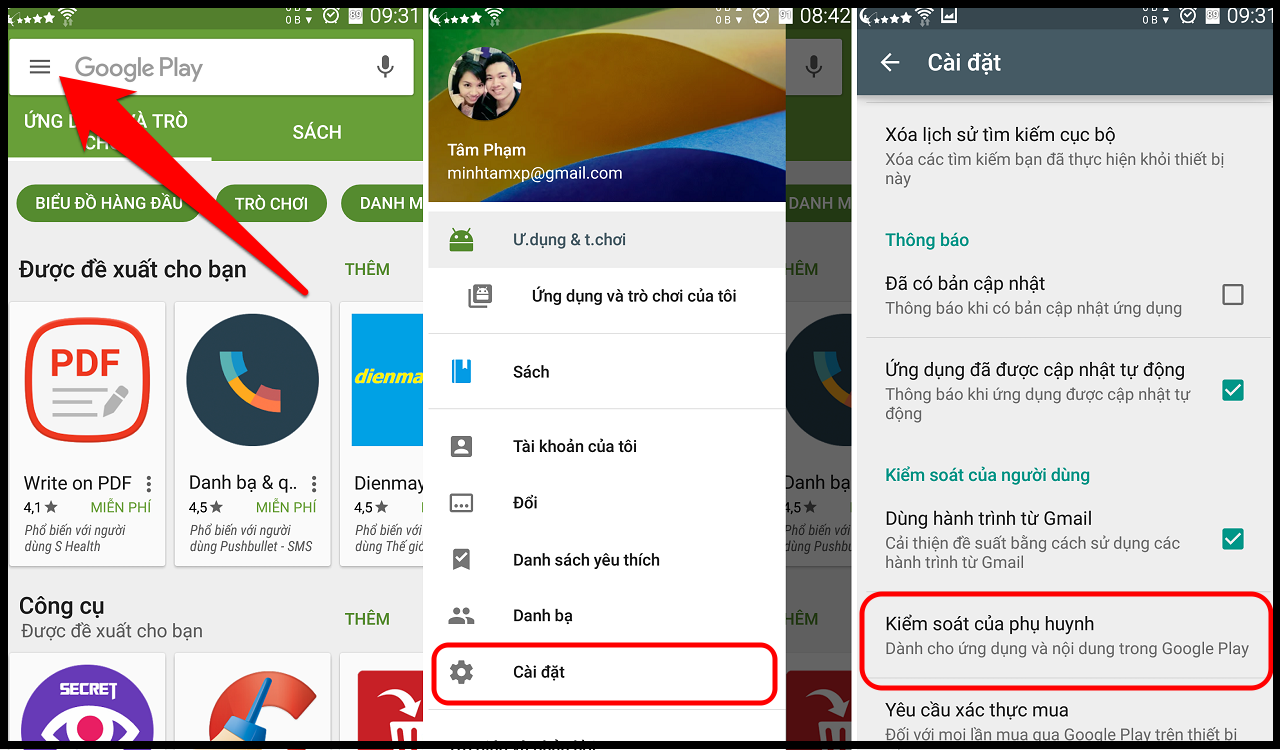 Cài đặt/ Kiểm soát của phụ huynh. Cài đặt/ Kiểm soát của phụ huynh.