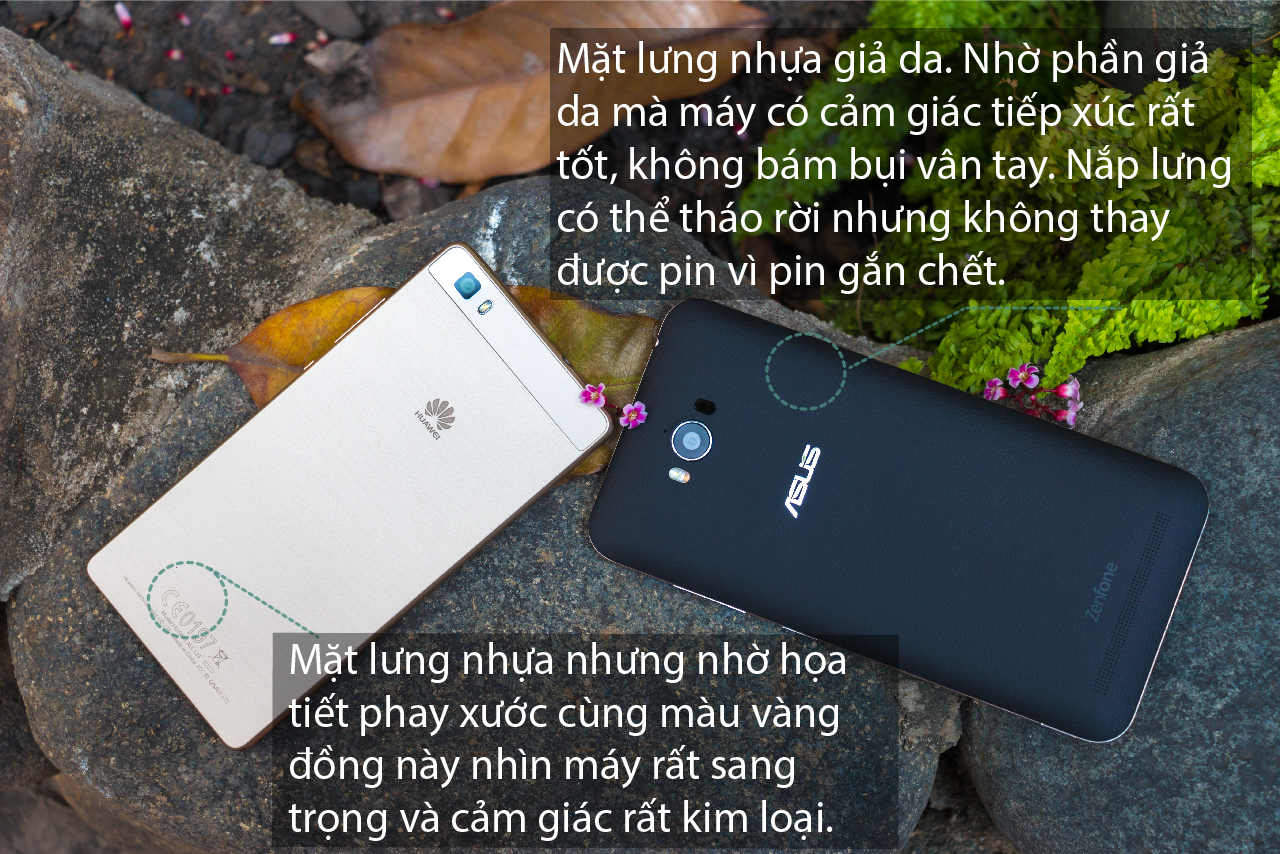 Mặt lưng Huawei P8 Lite và Asus Zenfone Max