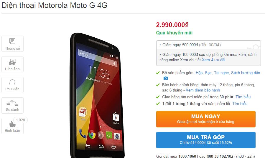 Moto G giảm giá