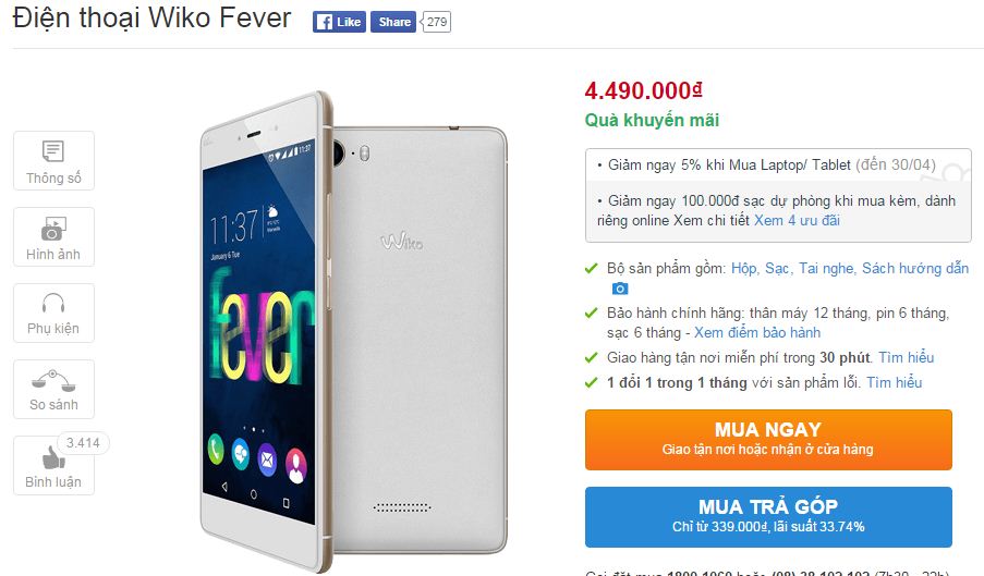 Wiko Fever giảm giá