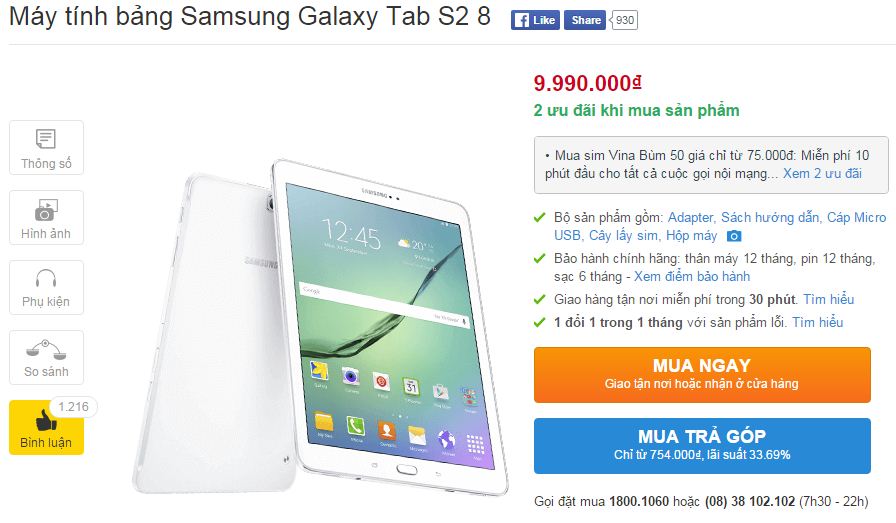 Galaxy Tab S2 giảm giá