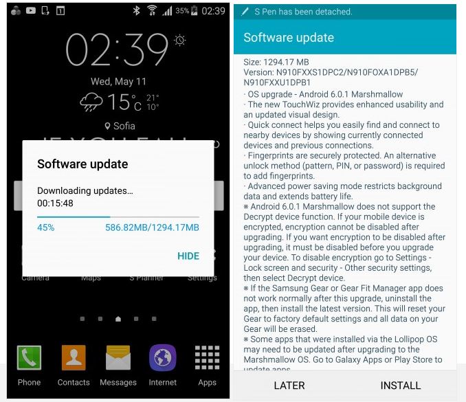Galaxy Note 4 phiên bản N910F được cập nhật Android 6.0 Galaxy Note 4 phiên bản N910F được cập nhật Android 6.0